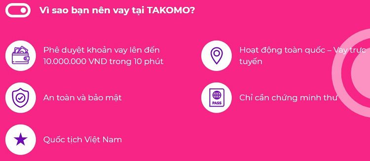 TAKOMO – Vay Online Lên Tới 10 Triệu Đồng, 0% Lãi Suất Chỉ Cần CMND