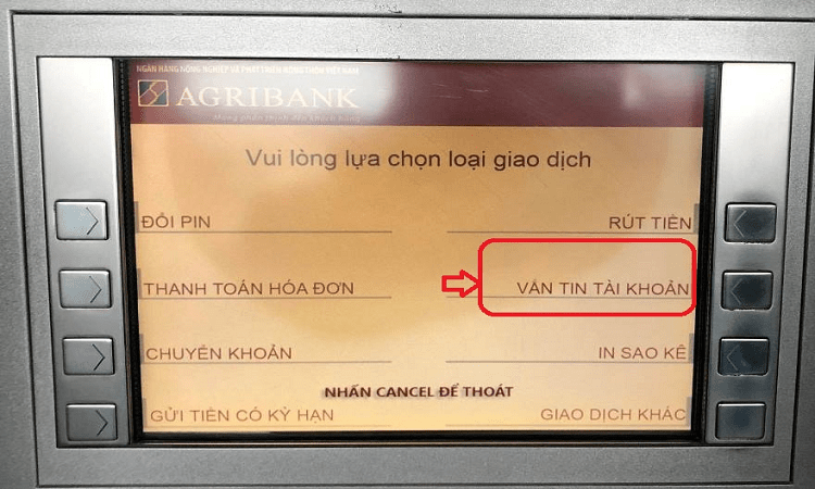 Kiểm tra số dư tài khoản Agribank tại cây ATM