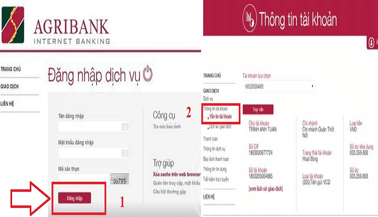 Kiểm tra trên Internet Banking Agribank